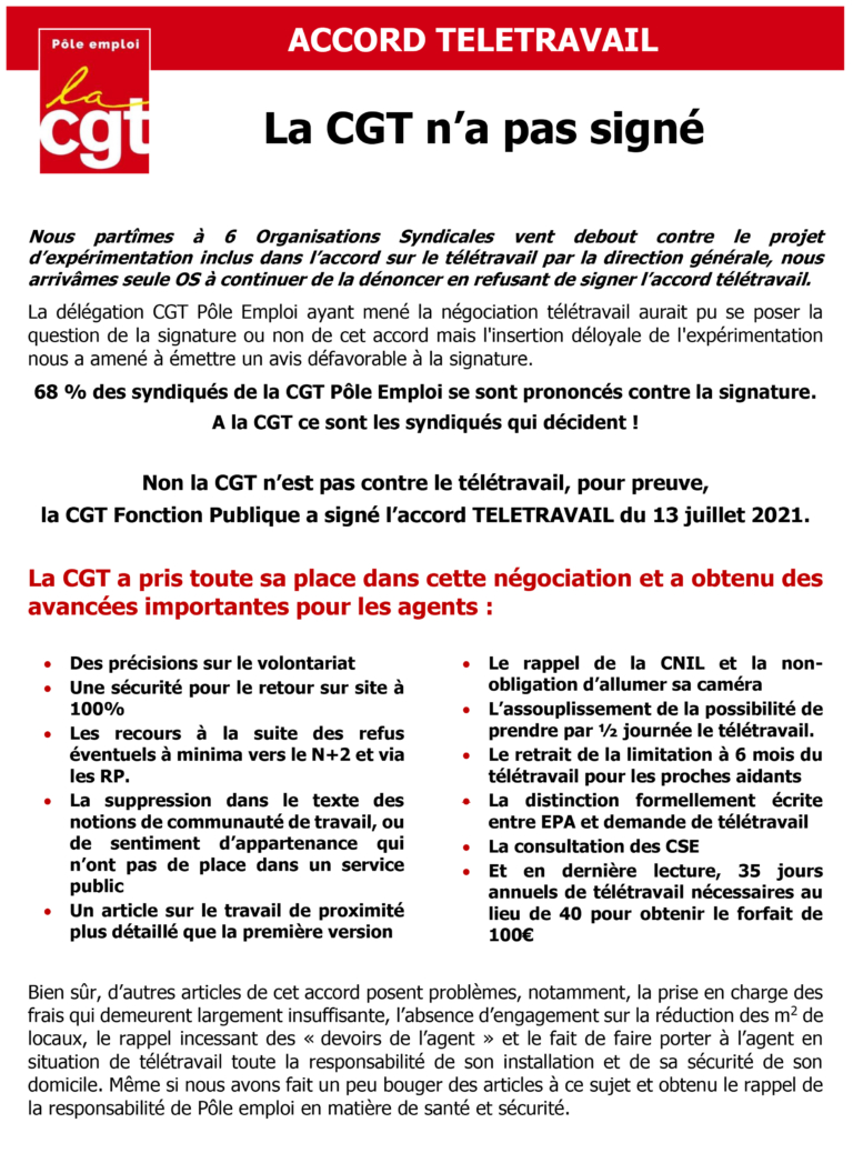 Accord T L Travail La Cgt Na Pas Sign F D Ration Des Organismes