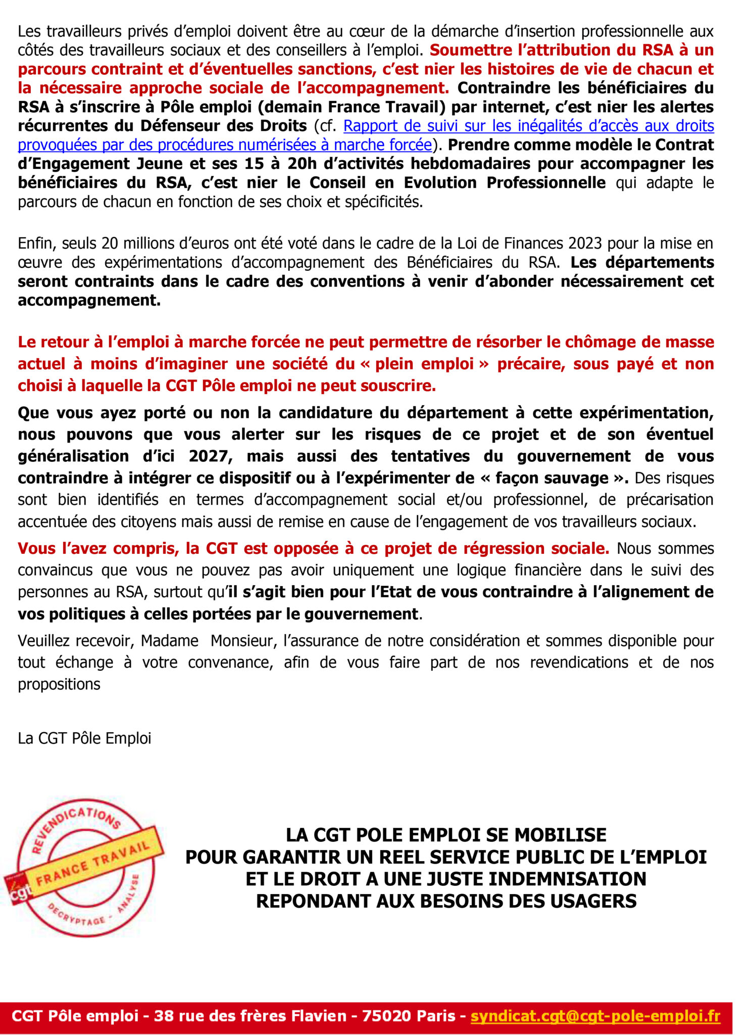 France Travail La Cgt P Le Emploi Alerte Les Lus F D Ration Des