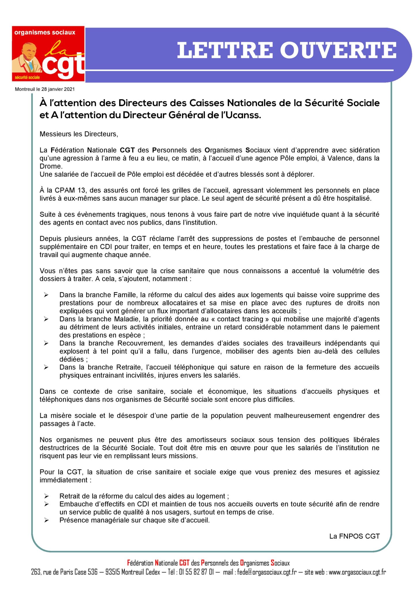 Lettre Ouverte F D Ration Des Organismes Sociaux Cgt