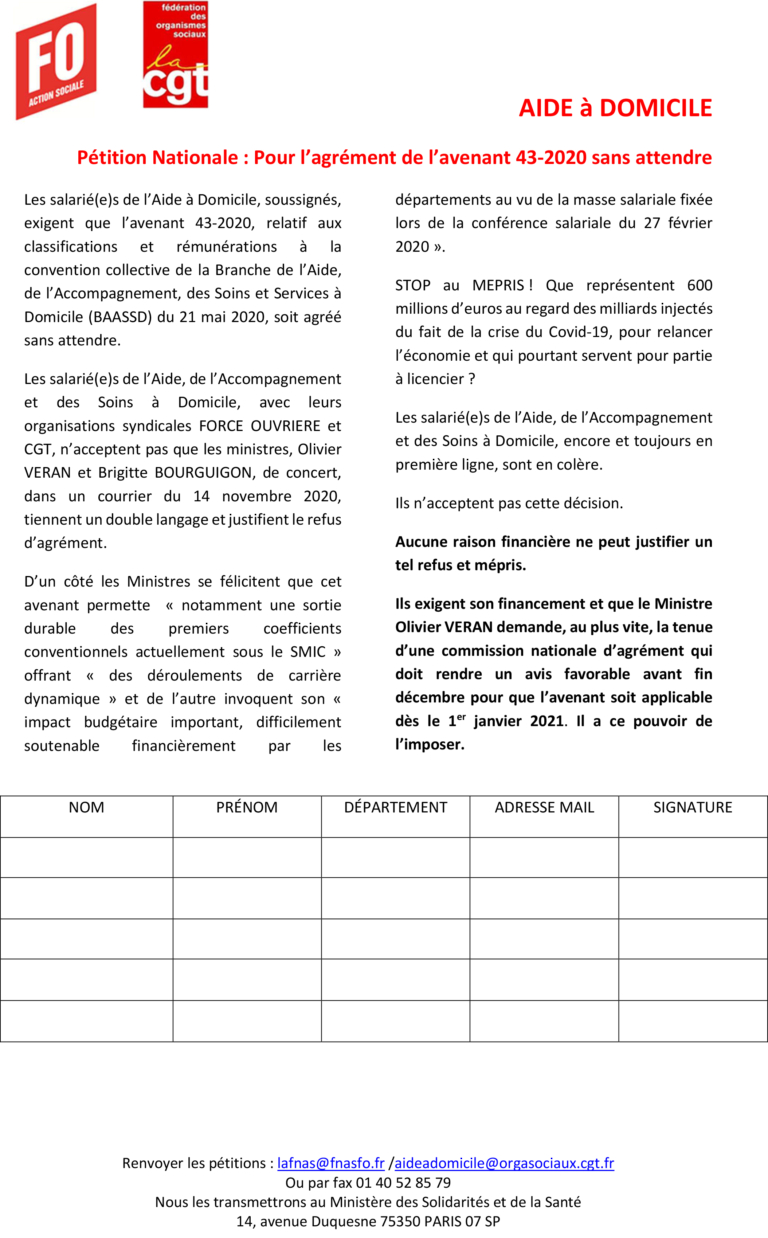 Texte Avenant 43 Aide à Domicile 2021