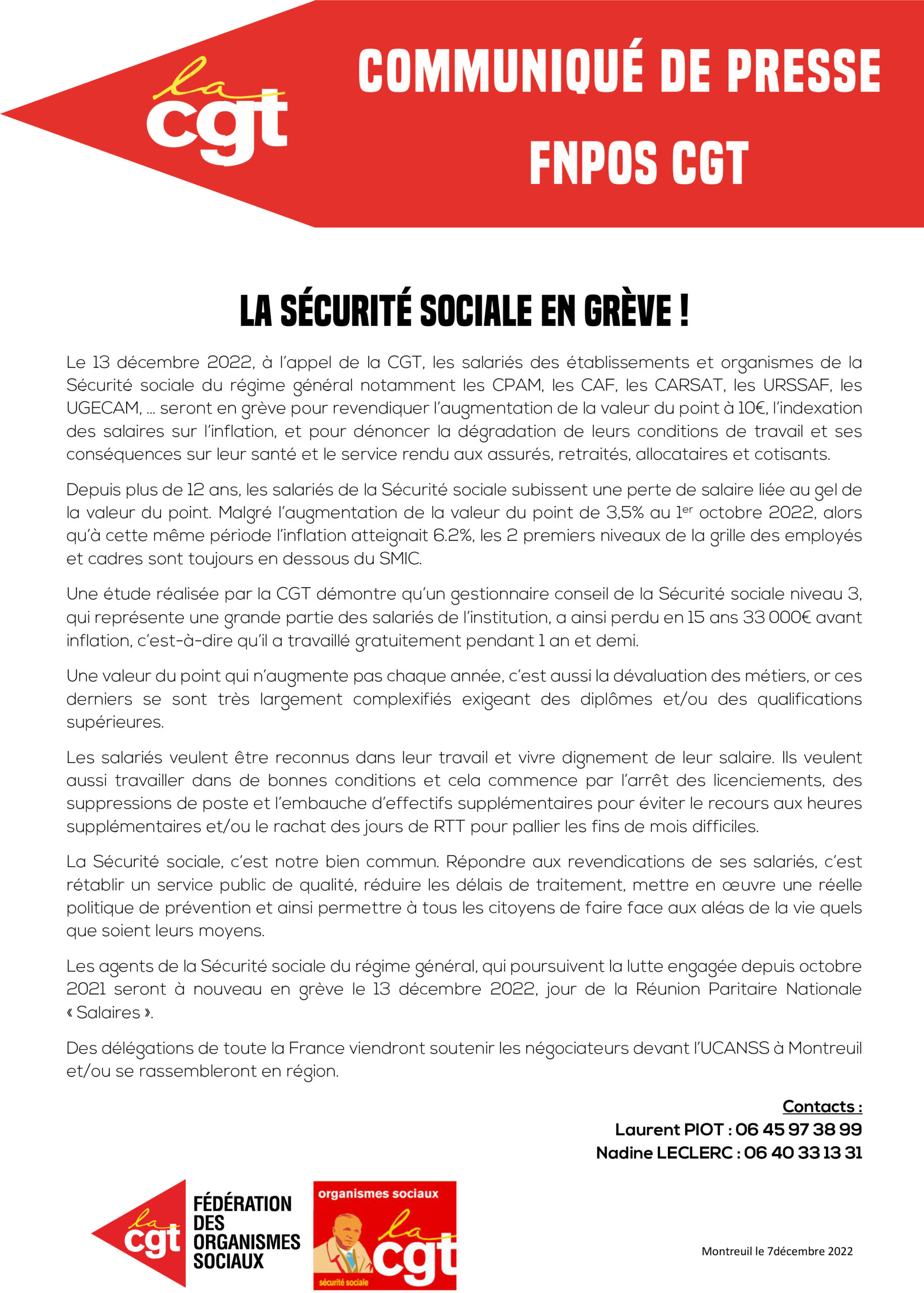 Communiqu De Presse La S Curit Sociale En Gr Ve F D Ration Des