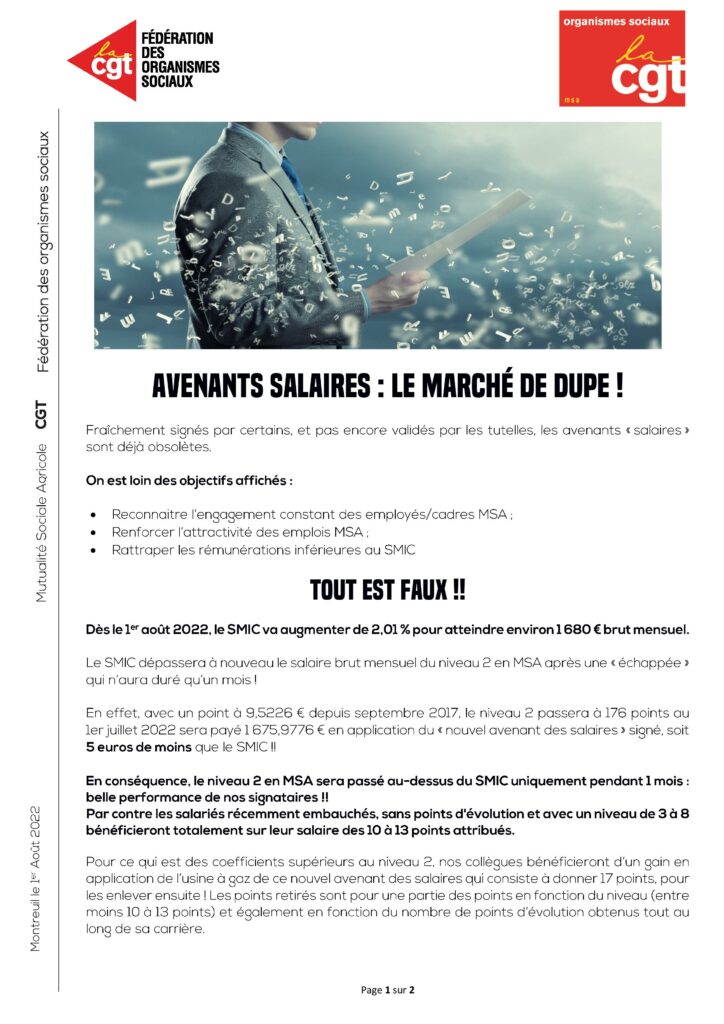 Avenants Salaires Le Marché De Dupe Fédération Des Organismes Sociaux Cgt