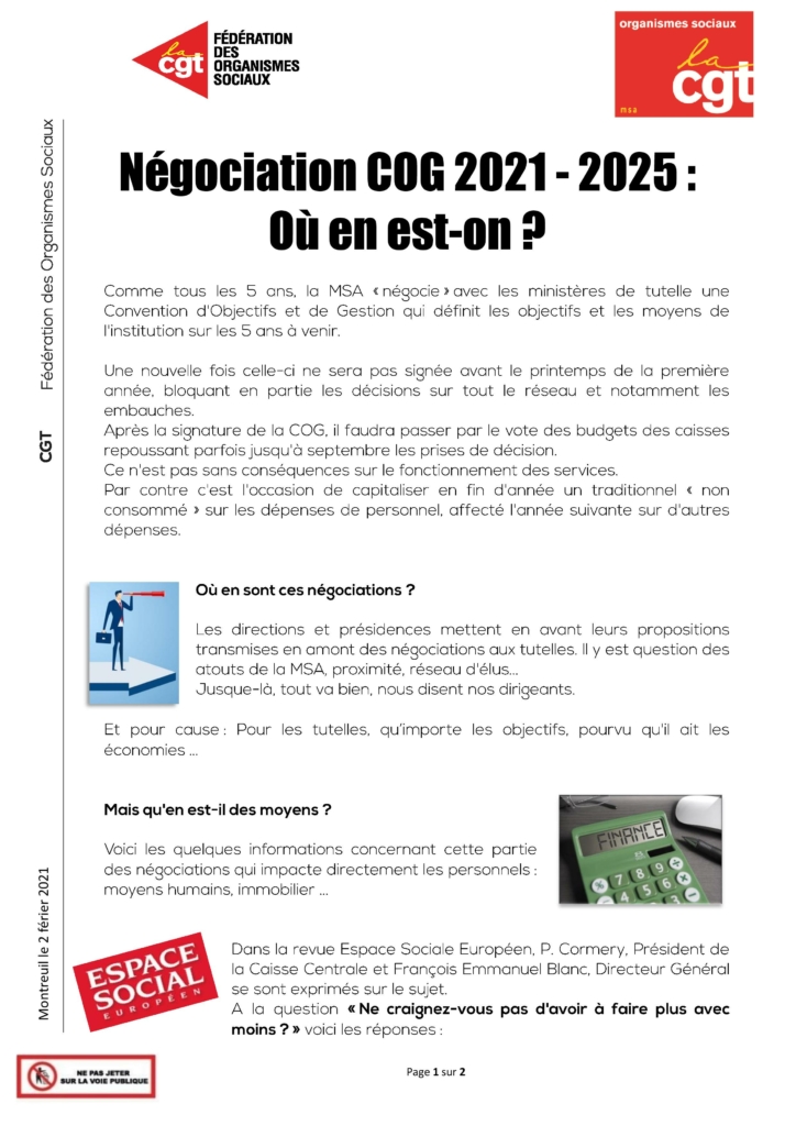 Négociation COG 2021 2025 Où en eston ? Fédération des