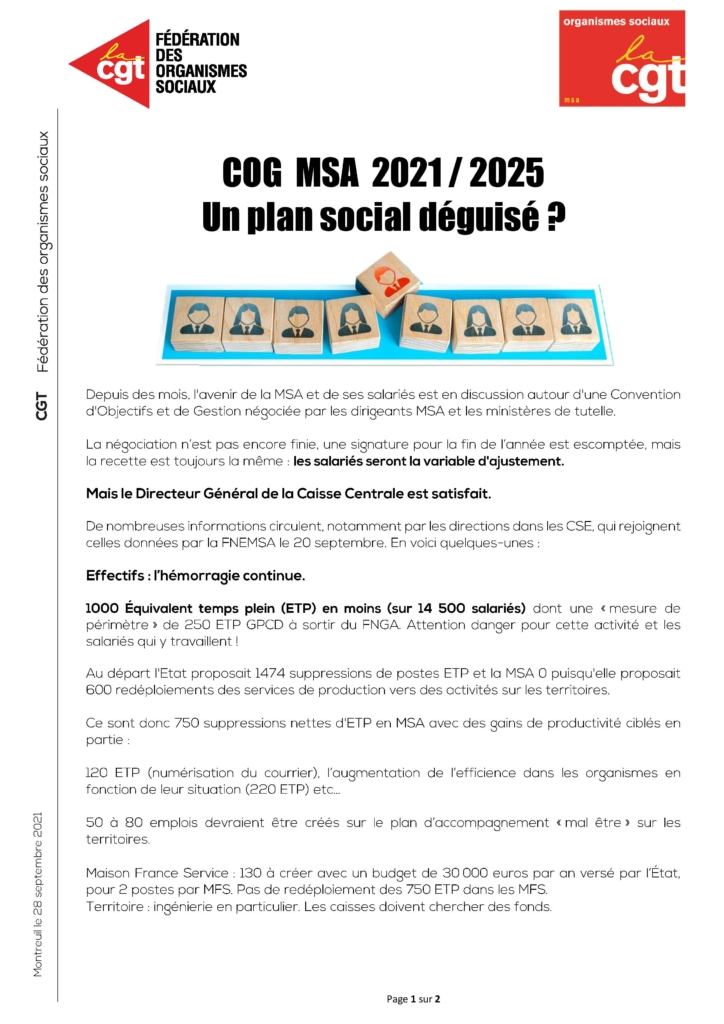 COG MSA 2021/2025 un plan social déguisé ? Fédération des Organismes